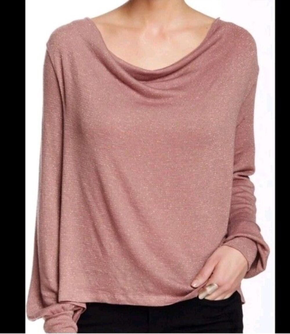 Free People Palmer Cowl Neck Tunic Top Smokey Mauve Gold Sparkle Women's S J12.1